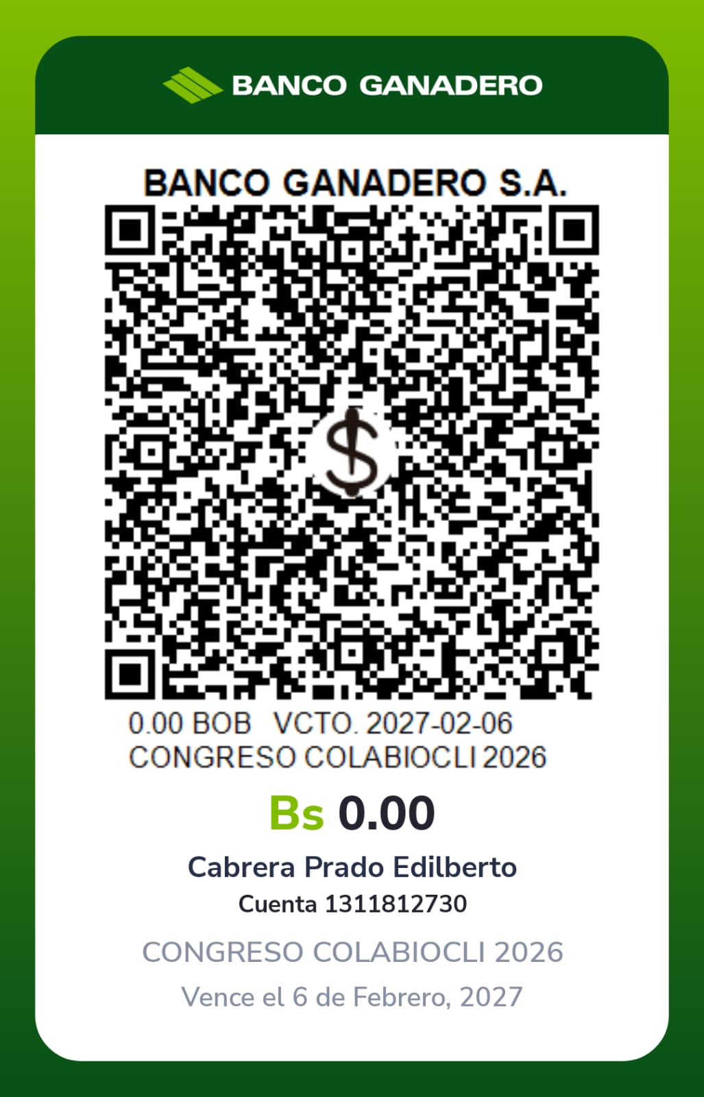 QR Pago Banco Ganadero